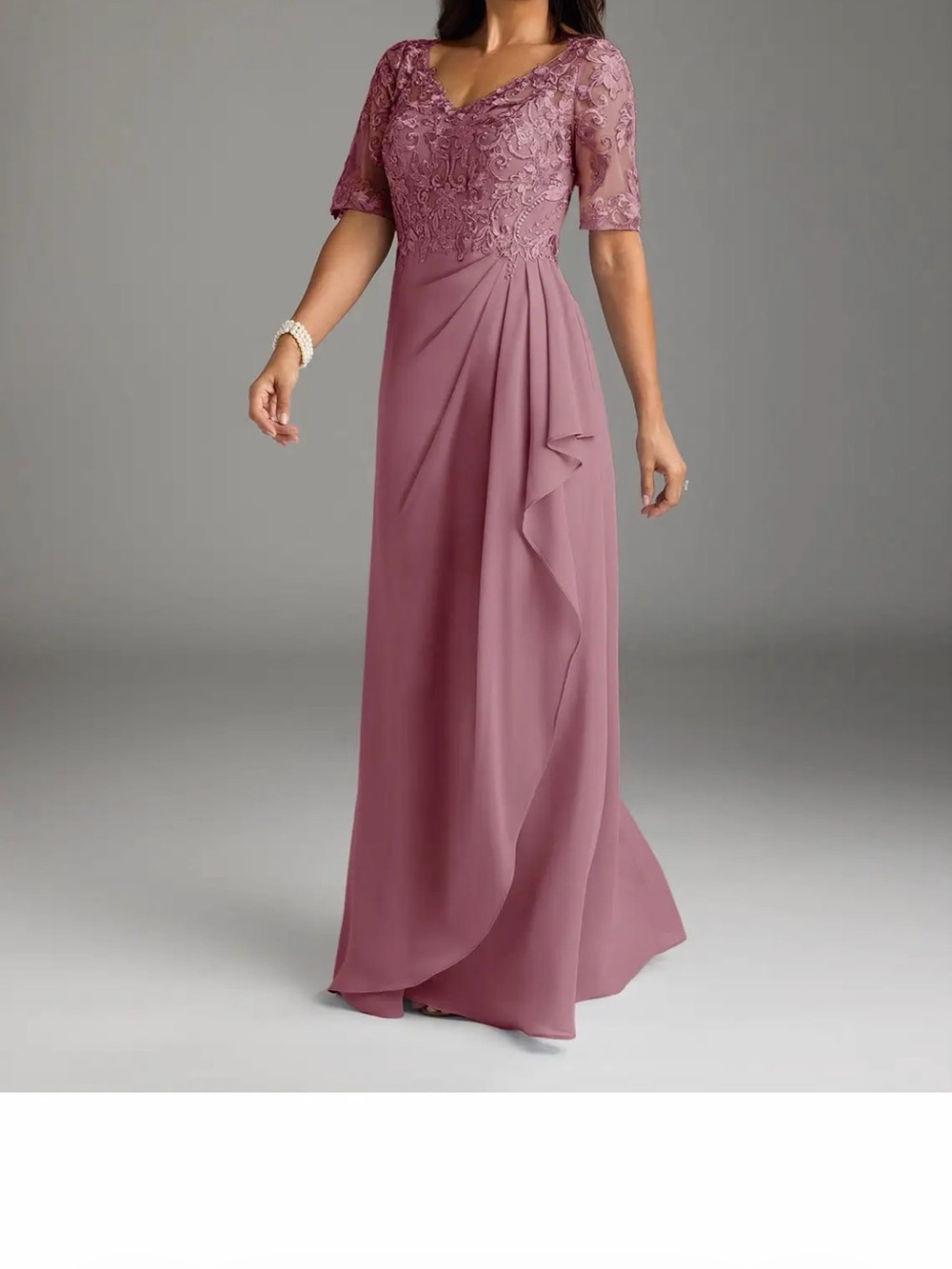 Azazie Mauve Lace Bodice Chiffon Gown